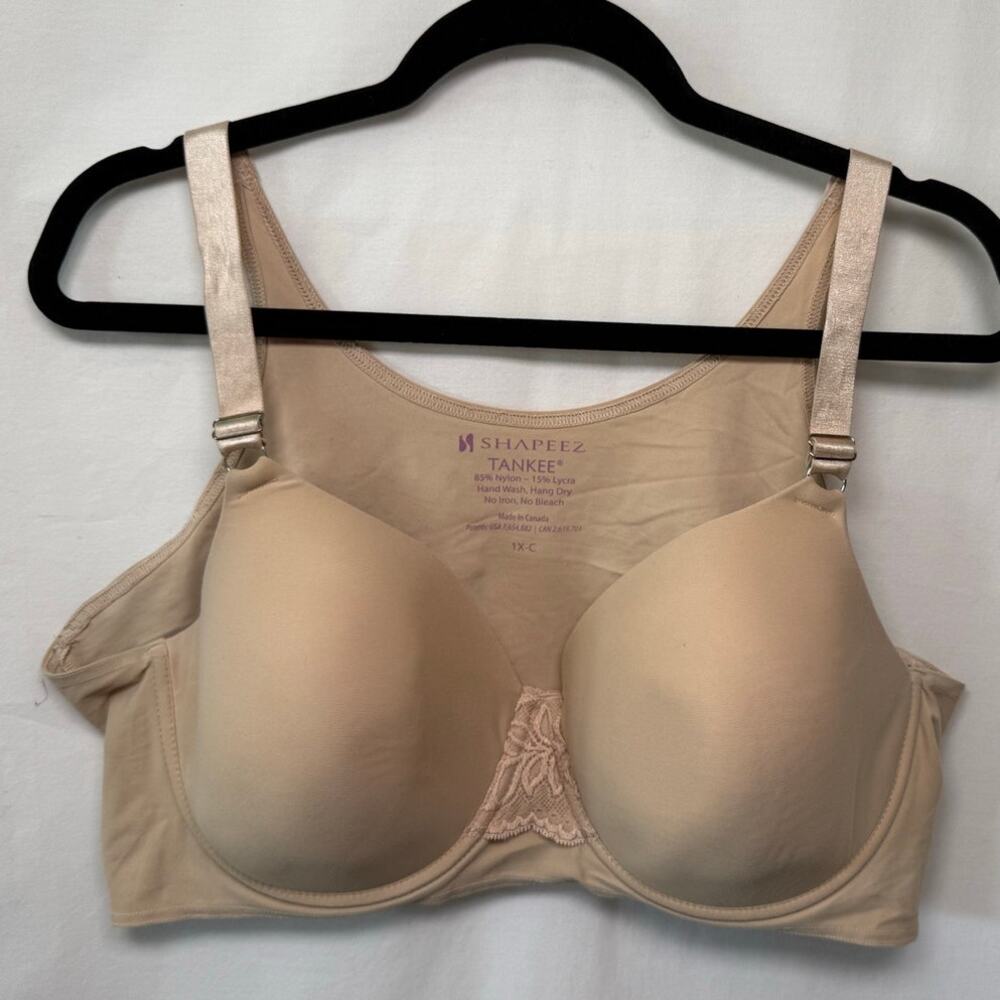 Shapeez Tankee Short Full Coverage T-Shirt Bra with Underwire, Beige, Size 1X-C